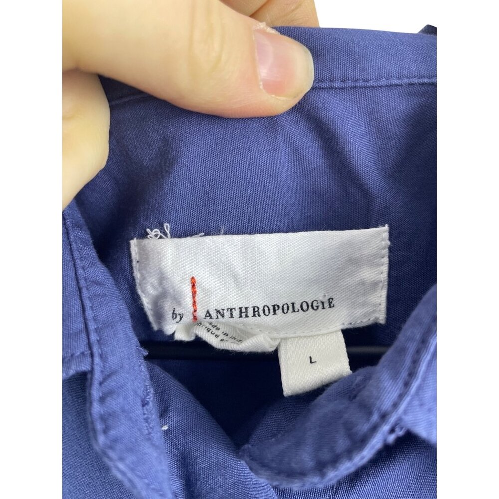 Anthropologie Women's Size Large Blue Twofer Oversized Popover Button Down Top - Picture 4 of 9